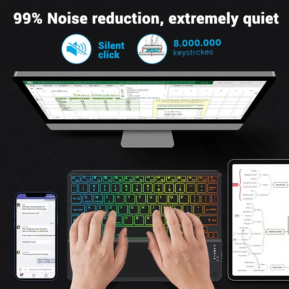 Multilingual 7-Colors Backlit Wireless with Touchpad Keyboard Rechargeable Portable Keyboard For iPad Tablet Laptop IOS Android