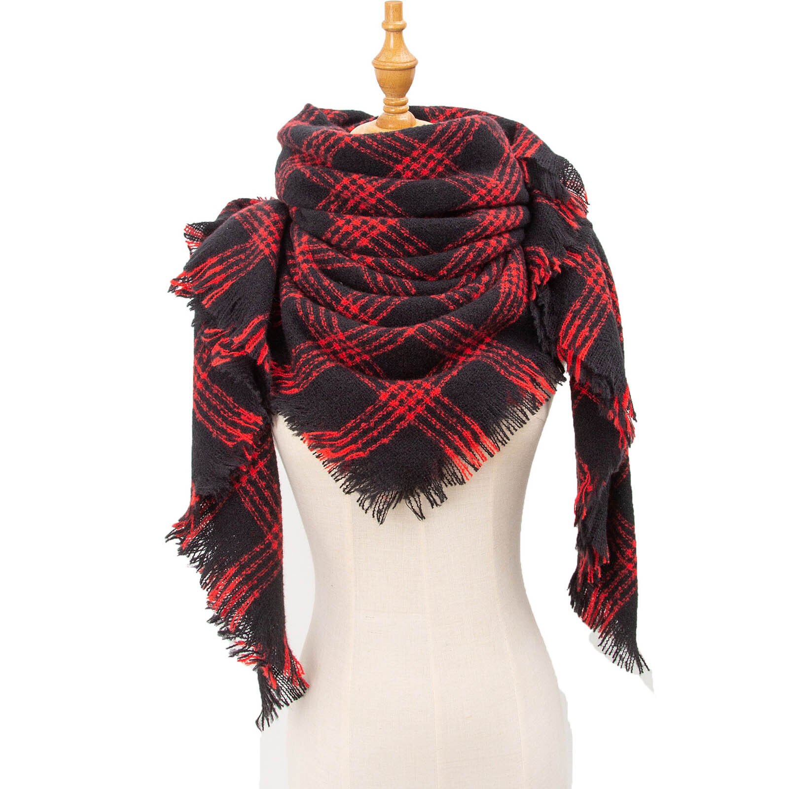 Womens Warm Long Shawl Wraps Large Scarves Knit Cashmere Tassel Plaid Scarf winter hijab scarf: RD