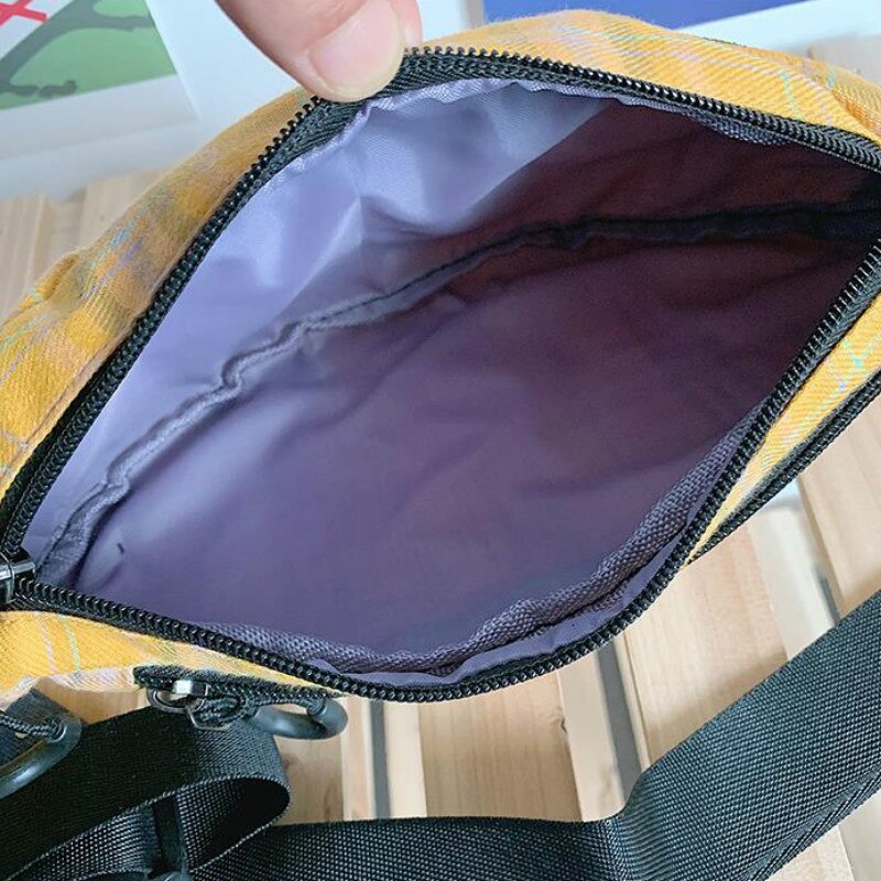 Riñonera de lona a cuadros para mujer, Cangurera femenina Ulzzang de lona a la con dibujos animados, cómoda y Chic