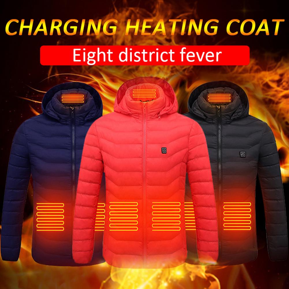 Chaqueta de calefacción eléctrica por USB para invierno, abrigo de calefacción inteligente de 8 zonas, impermeable, 3 niveles de temperatura, calefacción por infrarrojos