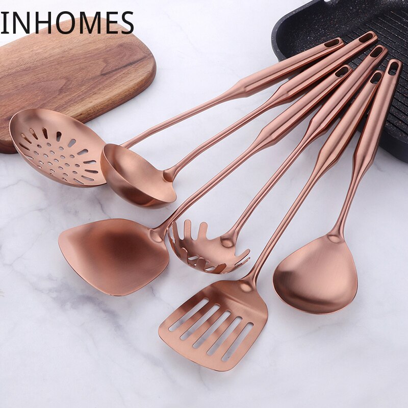 Rose Gold Stainless Steel Spatula Skimmer Ladle Turner Rice Soup Spoon Kitchen Accessories Cooking Tool Serving Utensil Set