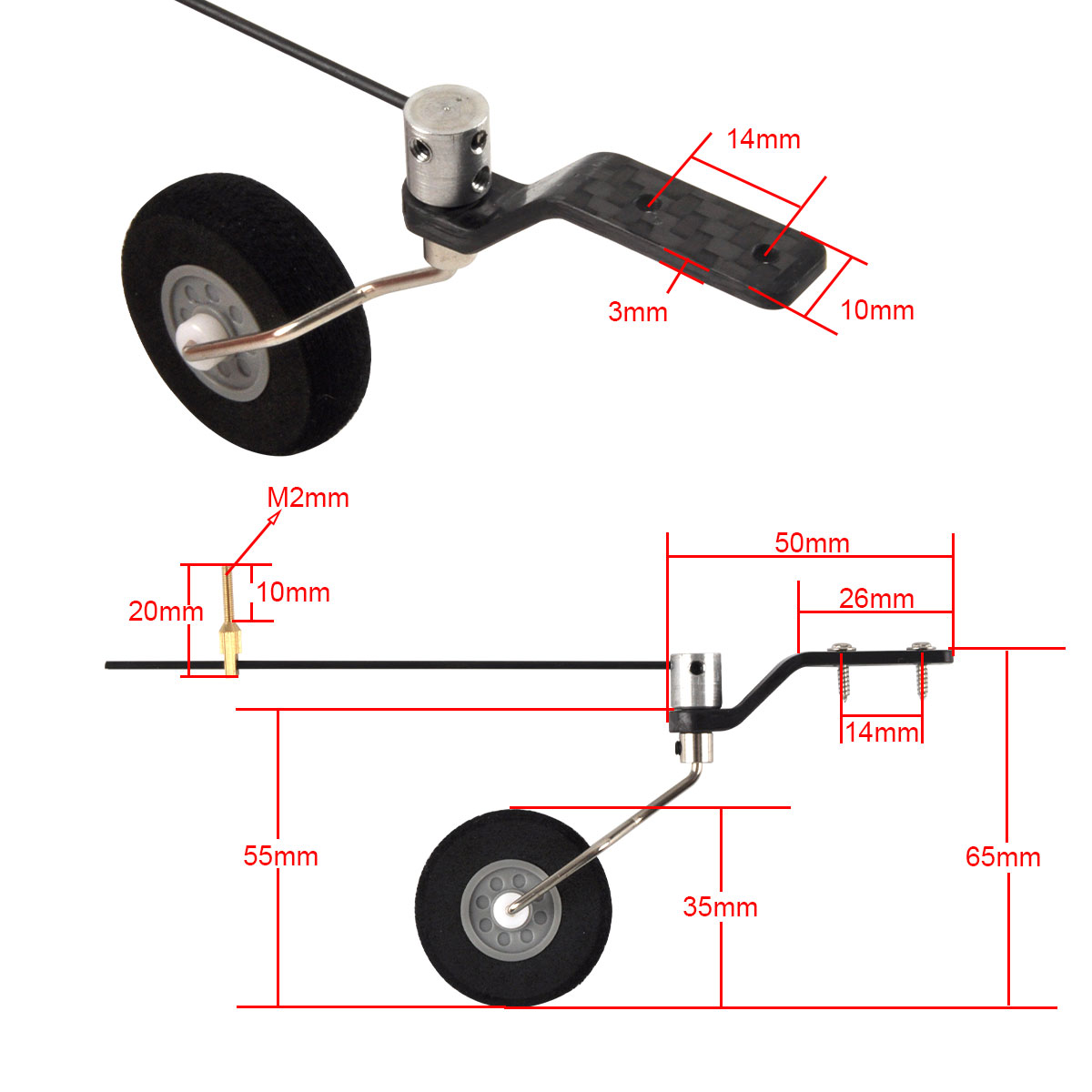 Juego de ruedas de tren de aterrizaje trasero de fibra de carbono, modelo de motor de gasolina, avión RC, 30E/50E/20CC/30CC/50CC/100CC, 1 ud.: Verde claro