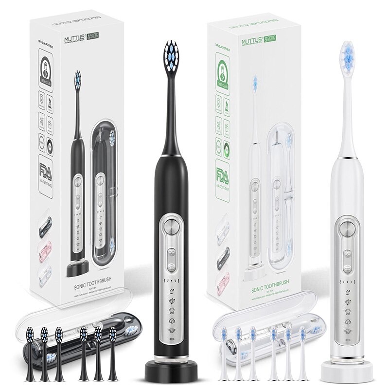 Brosse à dents électrique Sonic pour femme, MUTTUS MTS3800 étui de voyage activer, 6 têtes de brosse, 5 Modes 15 expérience de brossage