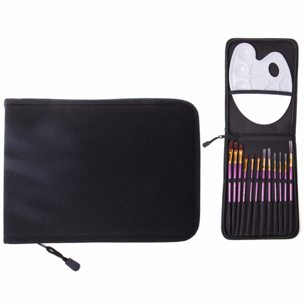 Art 12Pcs/Set Paint Brush Set and Palette With Carrying Case for Watercolor Brush Oil Acrylic Drawing Painting Nylon Hair