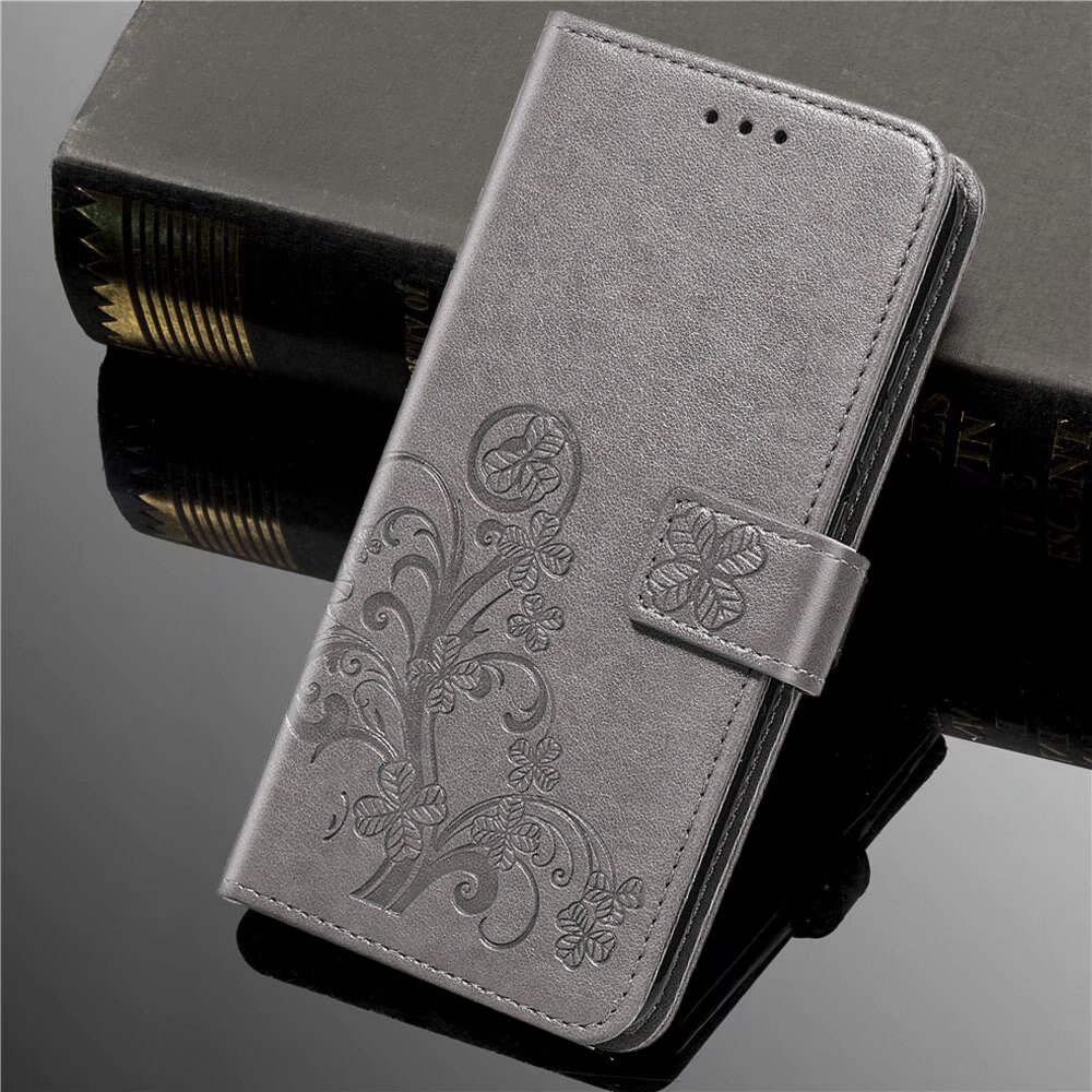 Luxe reliëf 3d bloemenhoesje voor samsung galaxy ace gt -s5830i s5830 pu leren portemonnee flip telefoonhoesje tas volledige achterkant: 2 grijs