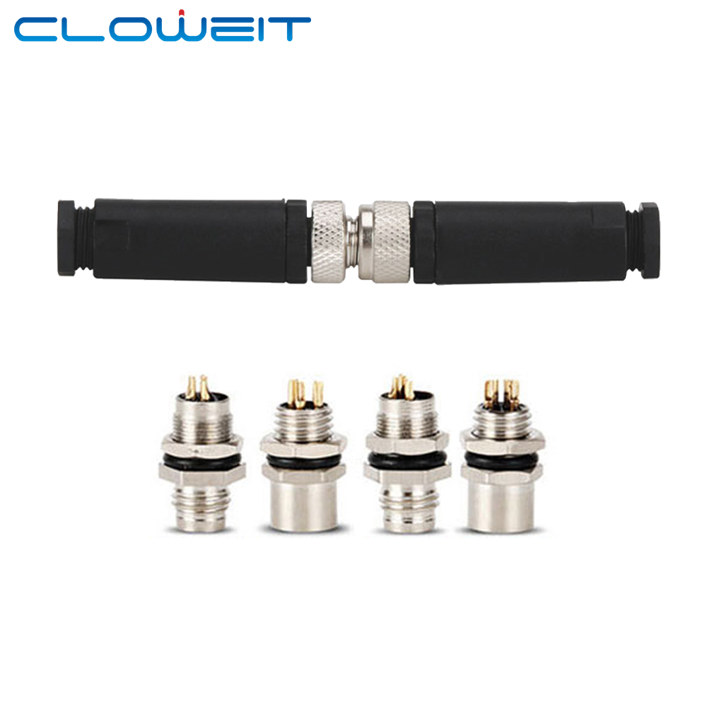 Cloweit M8 Sensor Stecker Wasserdicht männlich & weiblich Stecker Gerade Winkel Schraube Gewinde Kupplung 3Stift 4p Tafel montieren Flansch buchse