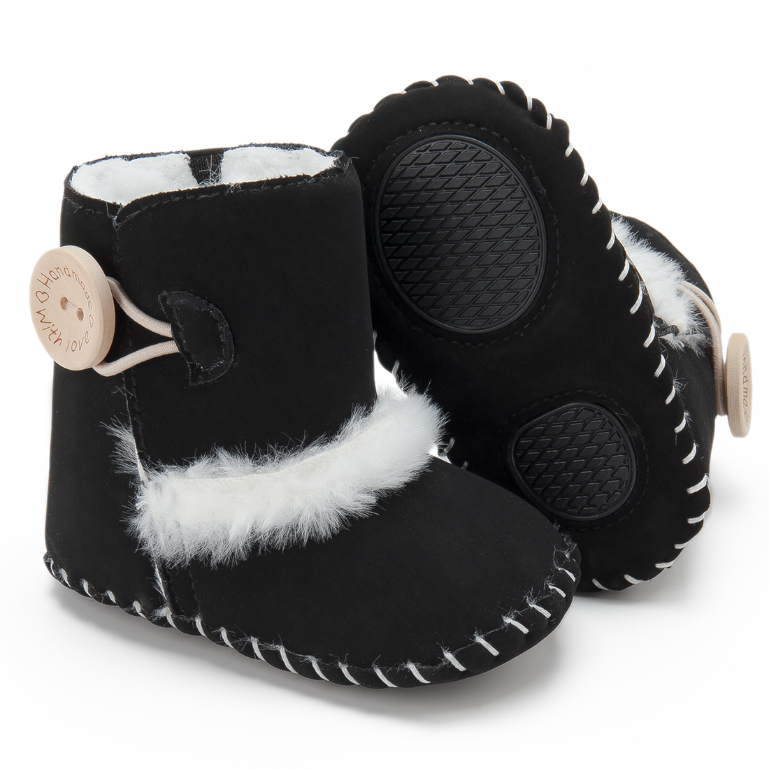 Baby Winter Knoppen Snowboots Warme Schoenen Anti-Slip Pluche Jongen Meisjes Enkellaarsjes Pasgeboren Baby Wieg Laarzen Zapatos bebe: black / 13-18month (13CM)