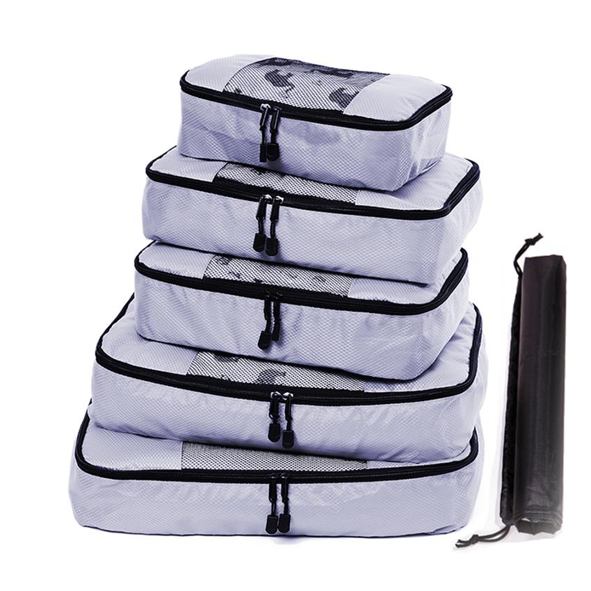 Men Women Children's Nylon Foldable Travel Bag Large Capacity Hand Luggage Waterproof Packing Cubes Travel Luggage Organizer: GRAY 5 Set