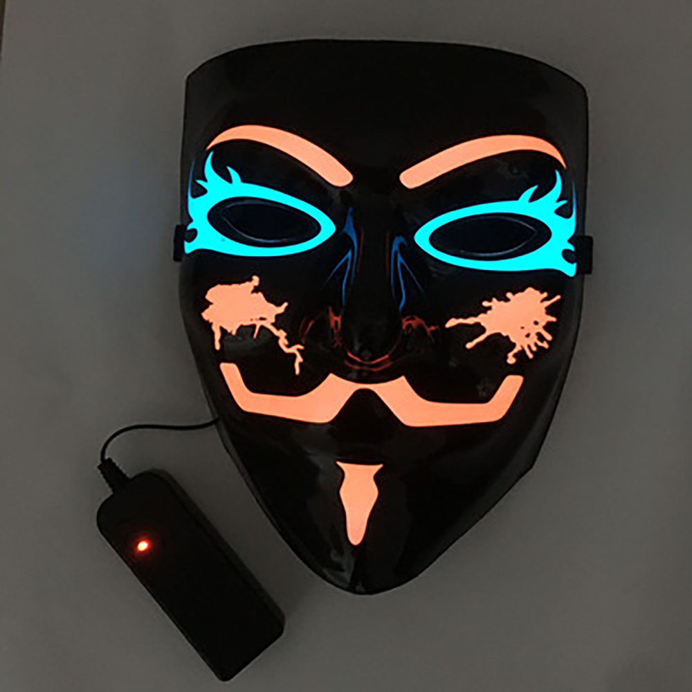 Clown LED Mask Halloween Party Mask Neon Light Up Luminous Wire Purge Scary: V08 black flame