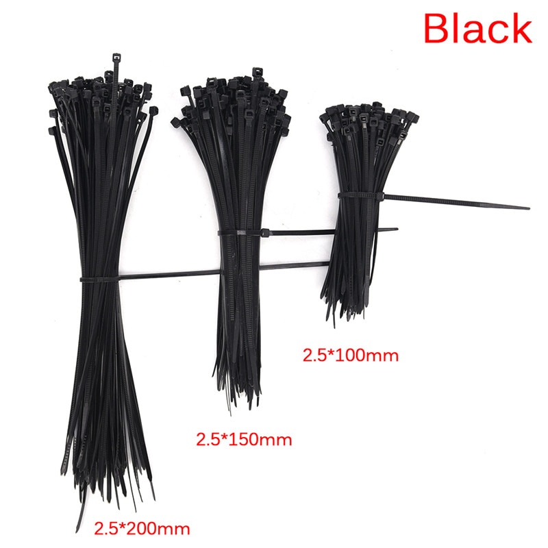 100 stks/set Nylon Plastic Self-locking Cable Zip Tie 2.5*100/150/200mm Zwart Netwerk draad