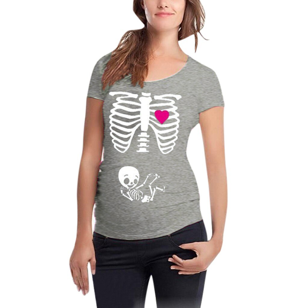 Femmes maternité squelette imprimé hauts à manches courtes T-shirt vêtements décontractés enceinte Nusring maternité T-shirt Ropa Embarazada