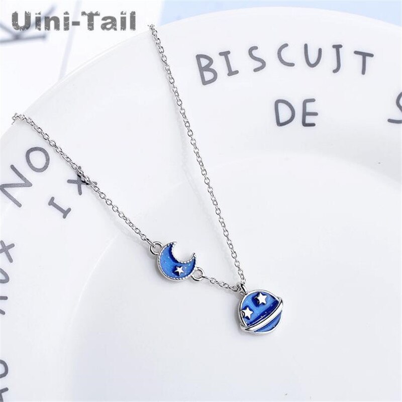 Uini-tail original novo 925 prata esterlina azul estrela colar coreano simples moda doce dinâmica pequena menina fresca jóias ed076