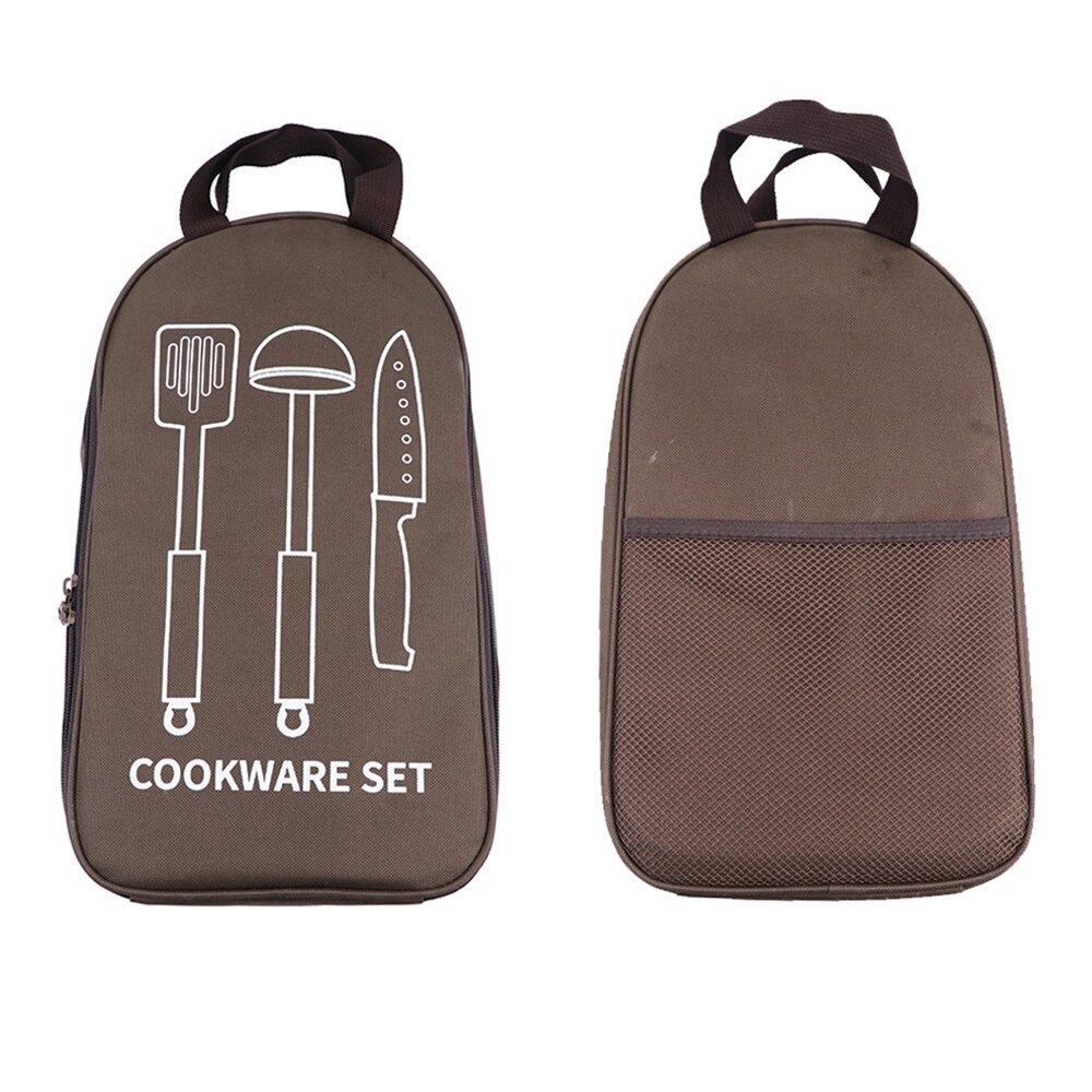 Camping Cookware Storage Bag Kitchen Cooking Utensil Organizer Portable BBQ Storage Bag Travel Tableware Storage Box Bag Pouch: brown