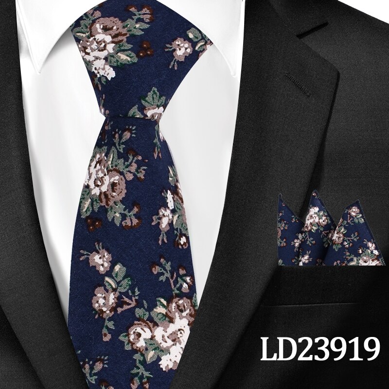 Neue lässig Blumen Baumwolle Krawatten Und Tasche Platz setzt Blume Drucken Dünne Krawatte Für Männer Mens Hals Binden Krawatte 6cm Dünne Krawatten: LD23919