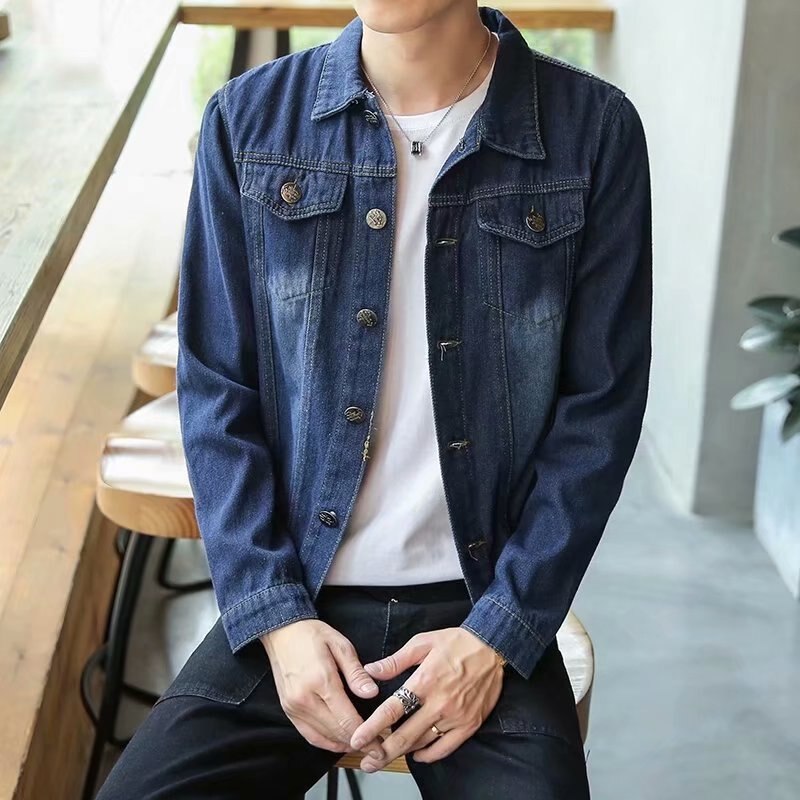 Men's Autumn winter Denim Jacket Men's Casual Slim Denim Jacket And Coats Solid Color Cowboy Jackets: L
