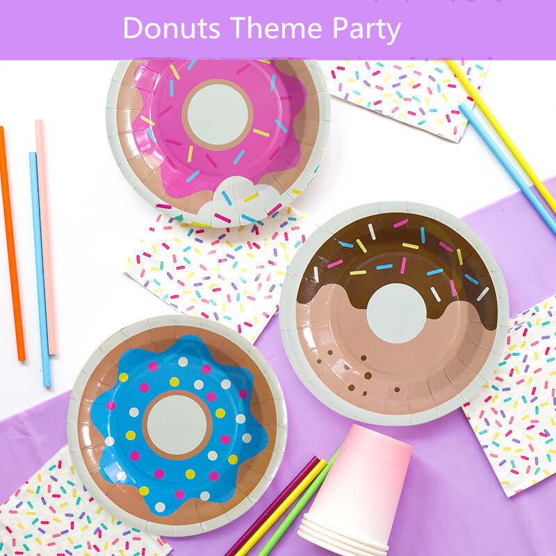 Donuts Party Wegwerp Plaat Stro Donuts Ballon Baby Shower Partij Decoratie Voor Meisjes Verjaardag Party Decor Levert MD13