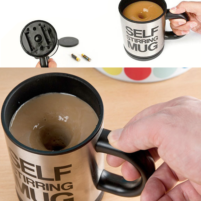 350ml Lazy Man Stainless steel Office self stirring Mug Mixing Tea Coffee