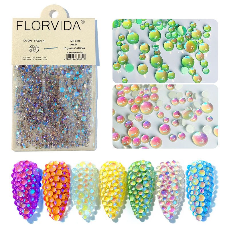 Florvida 1440Pcs Mix Maat Holografische Nail Art Mermaid Sweet Candy Gekleurde Parel Steentjes Platte Glazuur Decoraties Voor Manicure