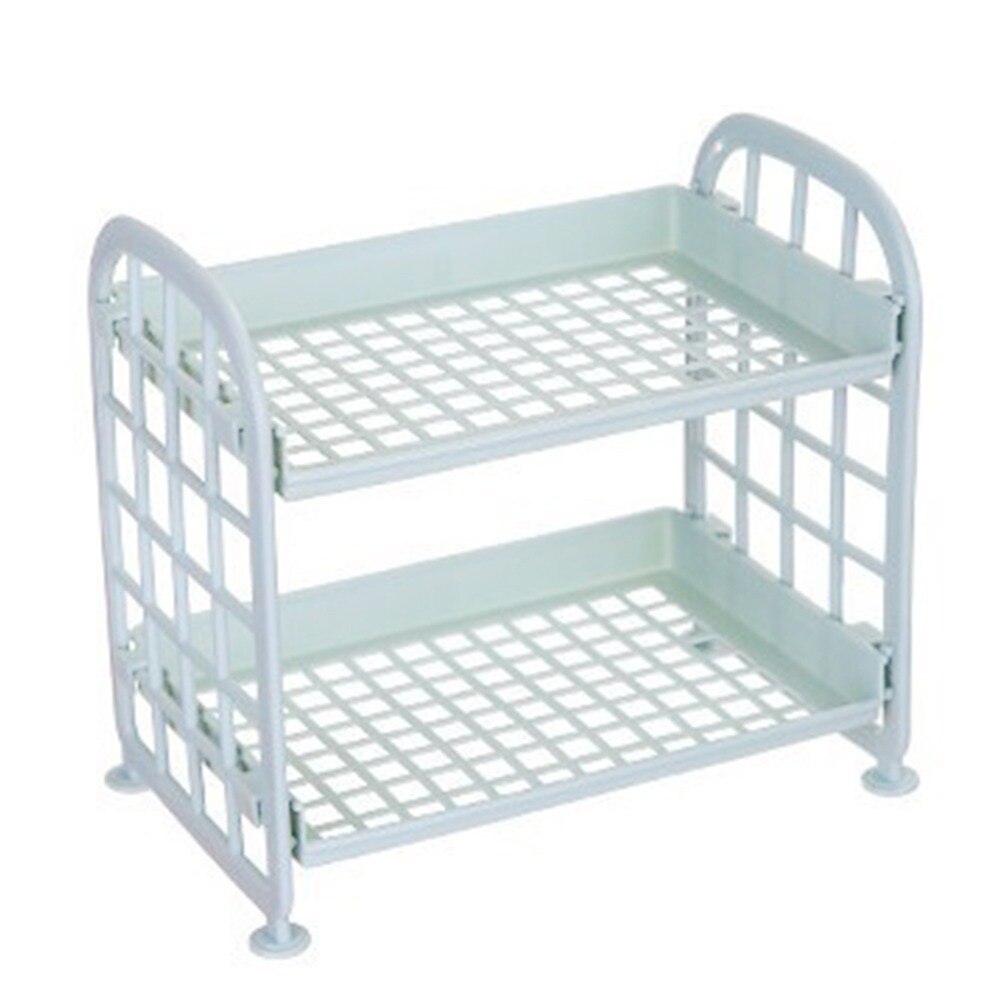 2 Layers Kitchen Bathroom Plastic Square Storage Organizer Shelf Rack Kitchen Shelf Organiser Storage: Blue