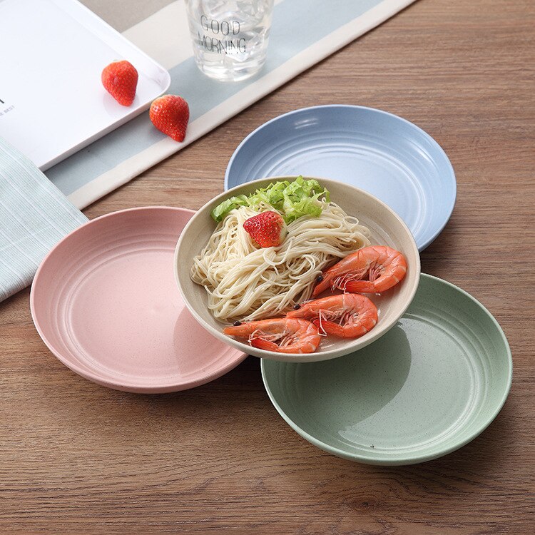 Environmental Protection Of Wheat Straw Plate Dishes Western Fruits Round Flat Plate Biodegradable Kitchen Utensils