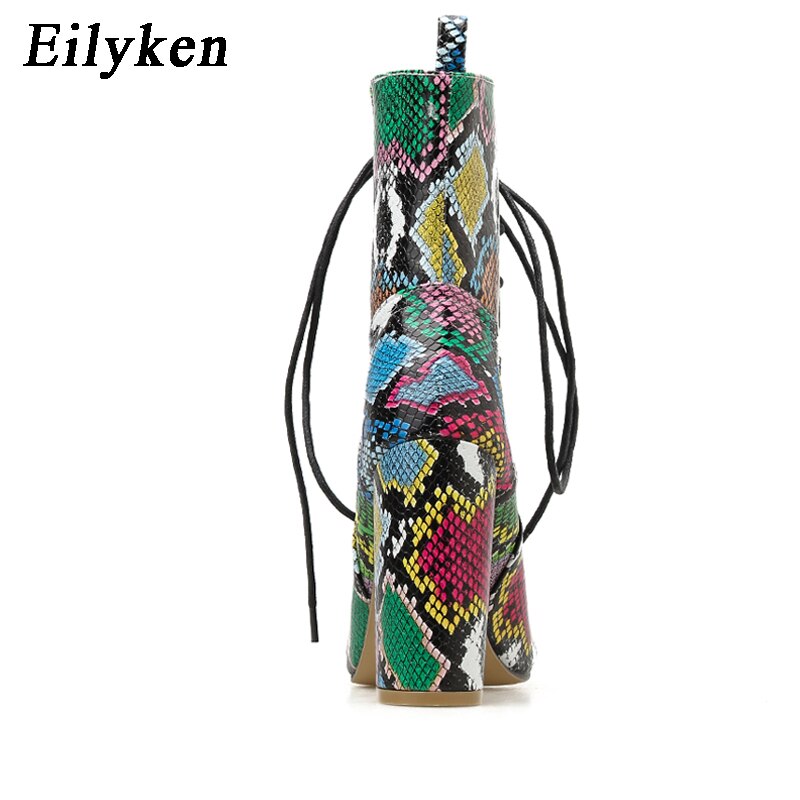 Eilyken zomer gemengde kleuren slangenprint dames enkellaarsjes sandalen pu leer open teen holle kruis veterschoenen