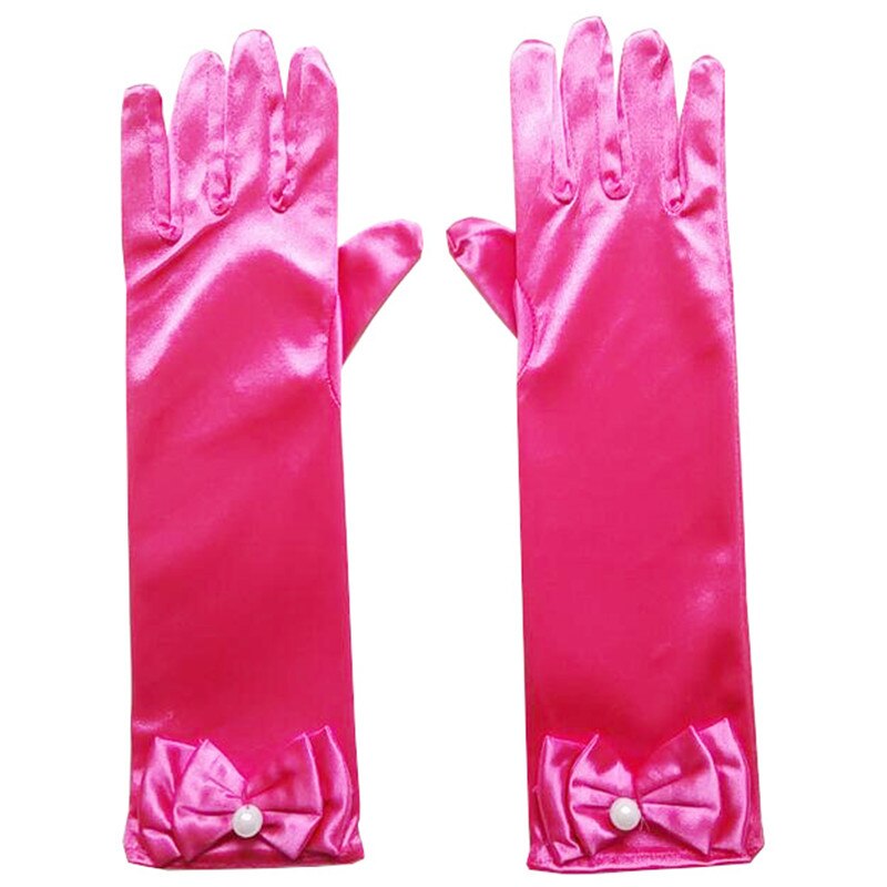 Princesa meninas luvas longas crianças vestido acessórios do bebê luvas de cetim com arco dia das crianças meninas presentes: Rose kids gloves