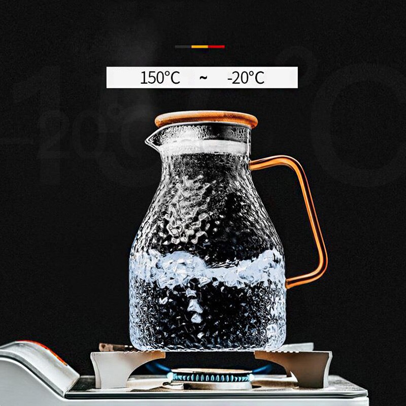 Gennemsigtig glas vandkande / koldt vand tekande glas rustfrit stål flow låg vandkaraffel med håndtag varmebestandigt tekande sæt