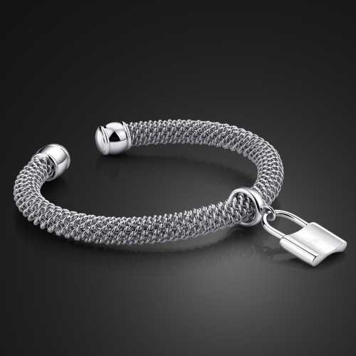 vrouwen zilveren proces armband creatieve lock hanger decoratie zilveren opening armband populaire student accessoires