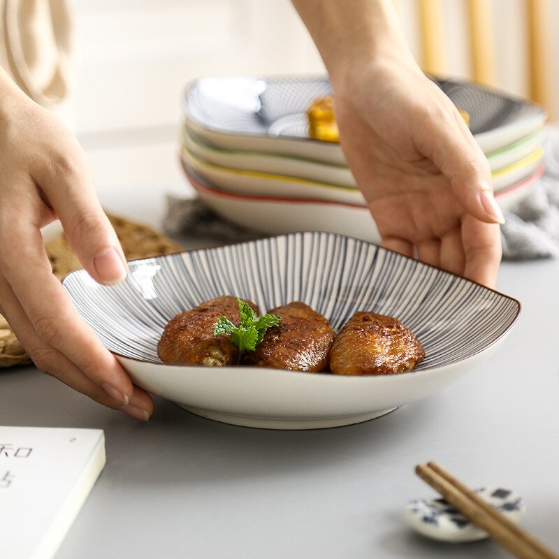 2 Stuks 8 "Vierkante Schotel Keramische Plaat Onderglazuur Kleur Schotel Dim Sum Gerecht Eenvoudige Thuis Schotel Vierkante Borden set Bloem Plaat