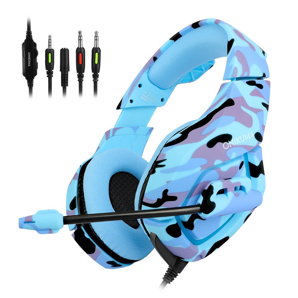 Onikuma  k1 camouflage  ps4 headset bass gaming koptelefoon game oordopjes microfoon voor pc mobiele telefoon xbox one tablet: Blauw