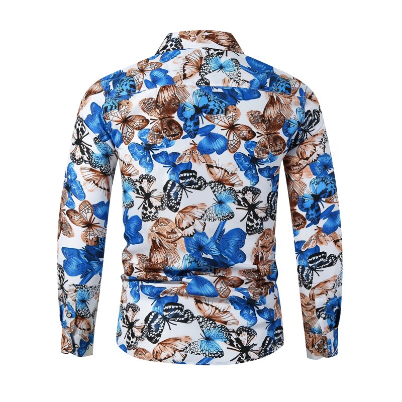 Mænds slim fit blomsterskjorte mandlig langærmet skjorte forår efterår afslappet skjorte toppe m -3xl