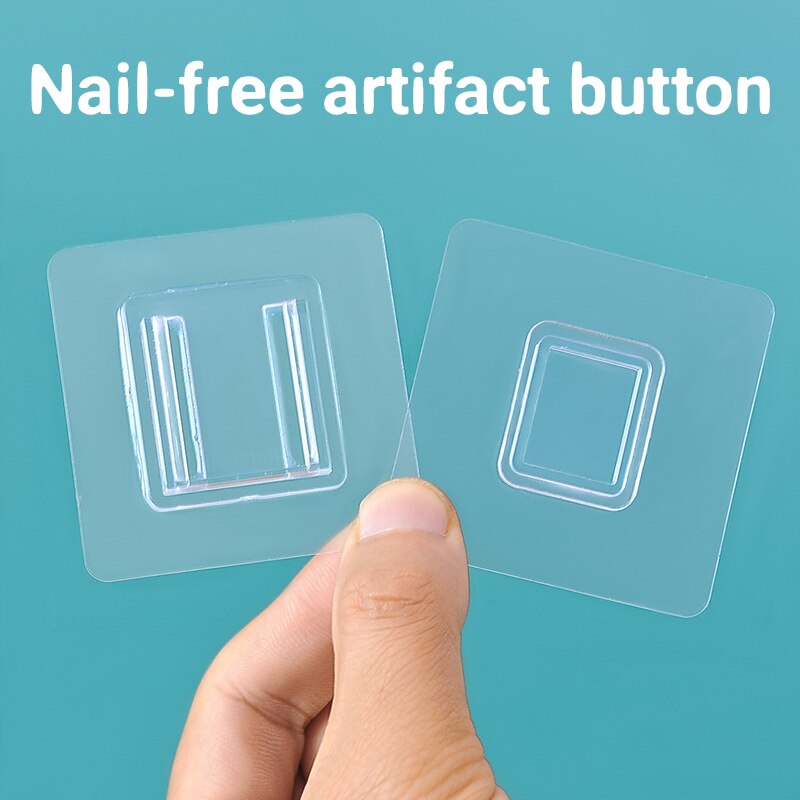 Crochet mural adhésif Double face, 1 paire, sans poinçon, Transparent, crochet autocollant, salle de bains, cuisine polyvalente, rangement de salon