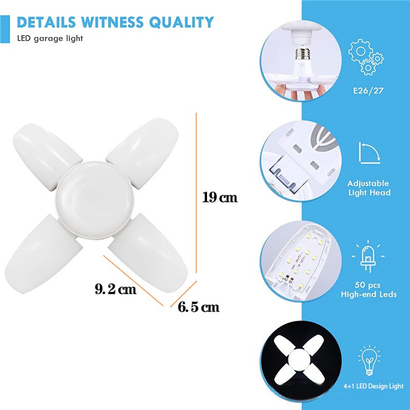E27 Led Lamp Fan Blade Timing Lamp AC85-265V 28W Opvouwbare Led Industriële Lamp Lamp Voor Thuis Plafondlamp garage Licht
