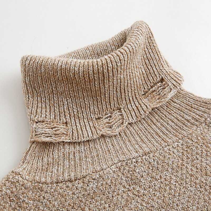Women's turtleneck sweater oversized winter clothes Long sleeve Silver flash tattered decoration women pullover