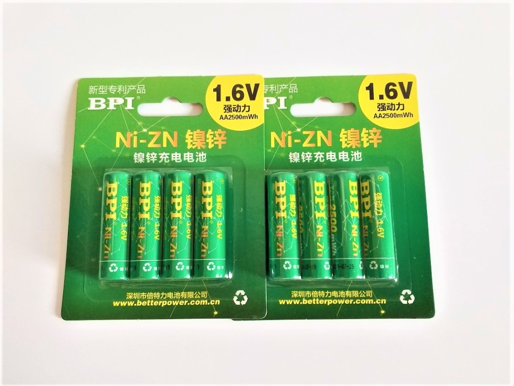 8PCS NIZN AA Rechargeable Battery 2500mWh 1.5V 1.6V Ni-Zn AA