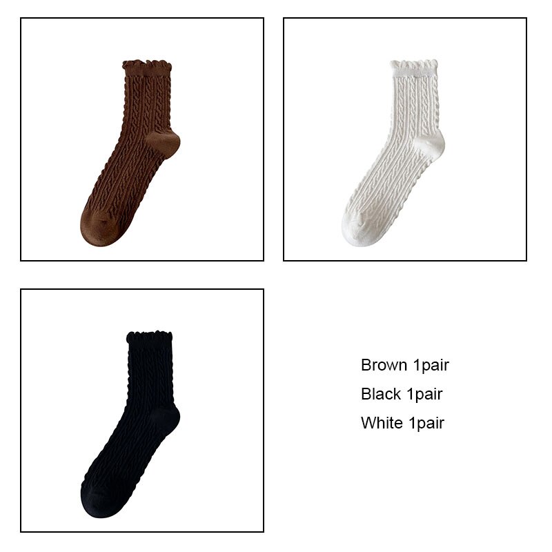 Women cotton socks 3pairs/lot Bubble mouth Retro japanese style collage socks girl female socks VKMONY: Brown1Black1White1