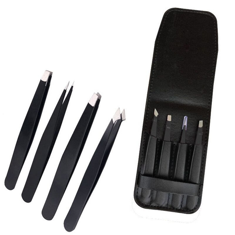 Øjenbryn pincet sæt  - 4- stykke daglige skønhedsværktøjer til hårfjerning, bedste præcision (sort)