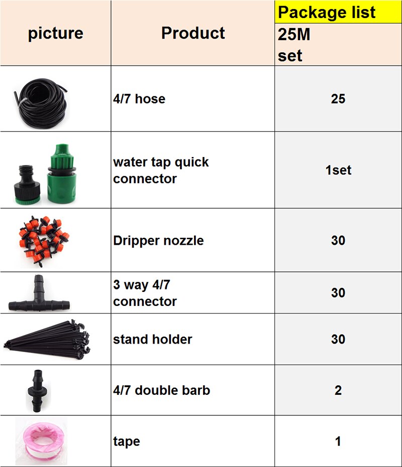 5-50M Garden watering Drip Irrigation Spray Nozzle Kit Micro sprinklers system 4/7mm hose plant veg Water irrigazione Set: 25M set
