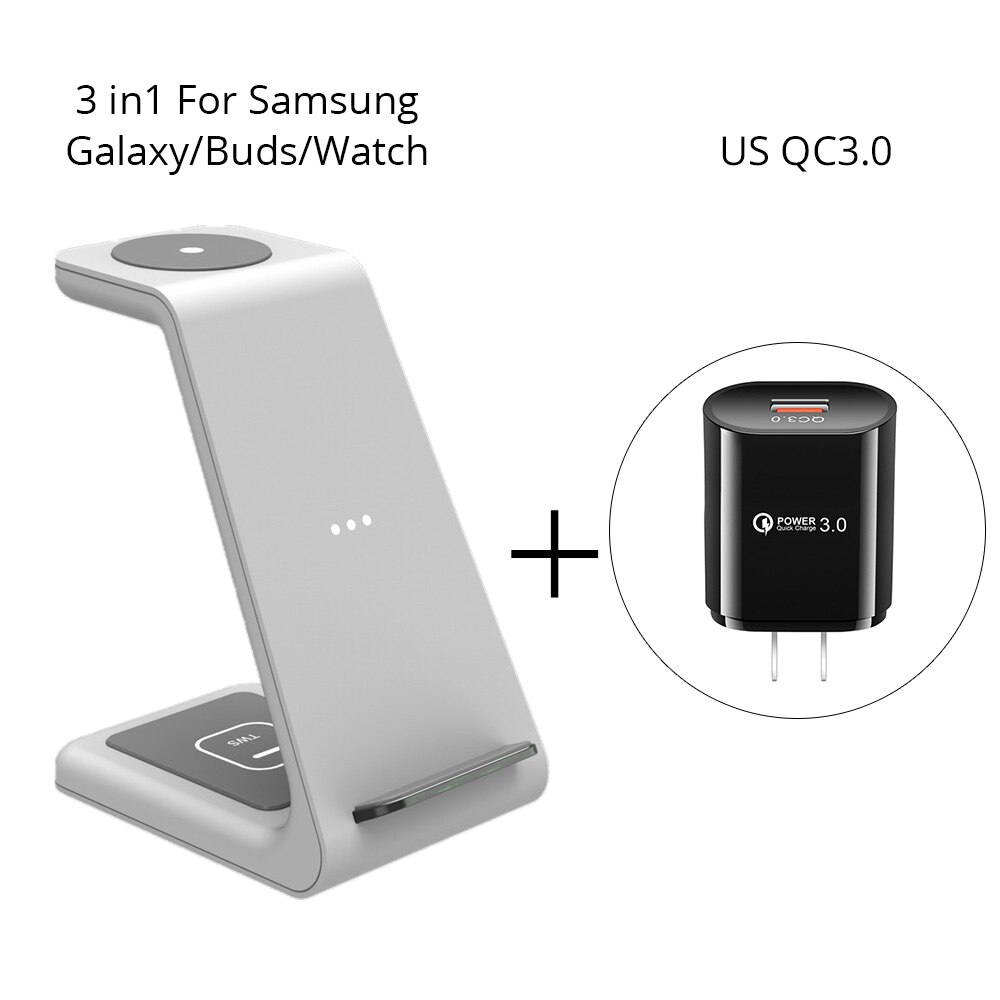 Stazione di ricarica Wireless Betty Qi 3 in 1 per supporto telefono Apple Samsung Watch Airpods Pro caricabatterie Wireless a induzione iWatch: For Samsung ES White