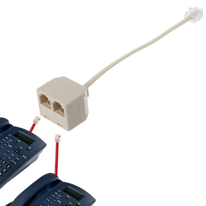 Divisor puerto RJ11 a doble conector RJ11, adaptador enchufe RJ11 a 2 cable telefónico Cat3 6P4C, conector 1