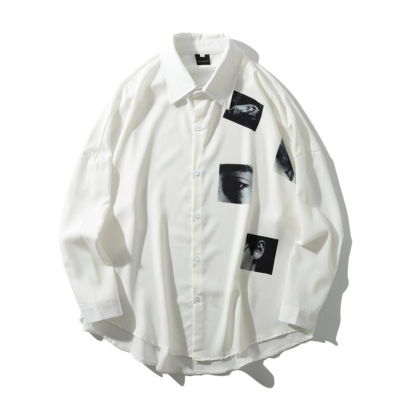 Camisa ruffian Shuai para hombre, coreana, ropa de sensación caída, abrigo de camisa de seda de hielo fina de manga larga, primavera y otoño: White / XL