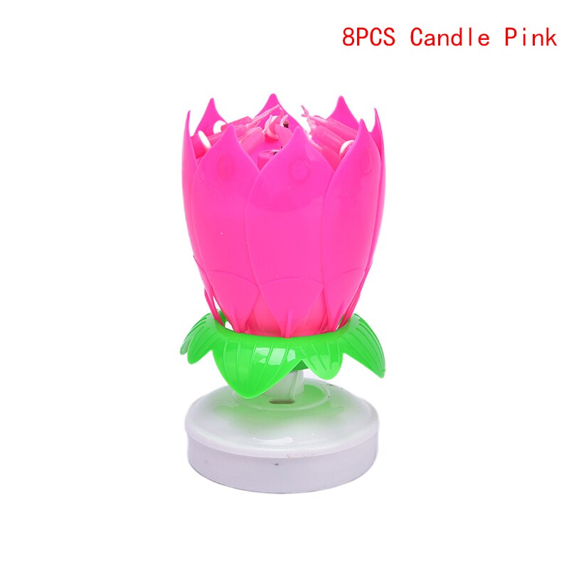 Vela Musical giratoria de flor de loto de feliz cumpleaños, para niños, velas para de cumpleaños, adornos de pastel de 1 pieza: N7