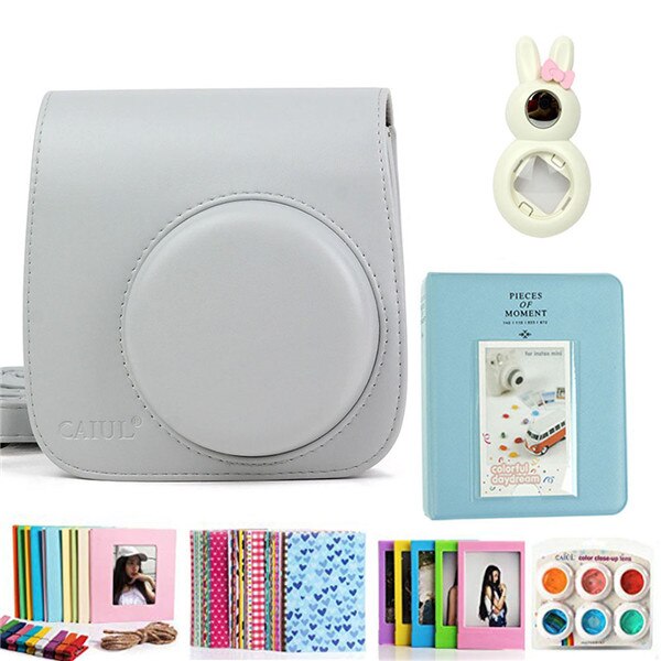 Accessories Kit for Fujifilm Instax Mini 8/8+/8s/9 w/Camera Case/Strap/Selfie Mirror/Filter/Album/Corner Sticker/Sticker/Pen etc: Clear