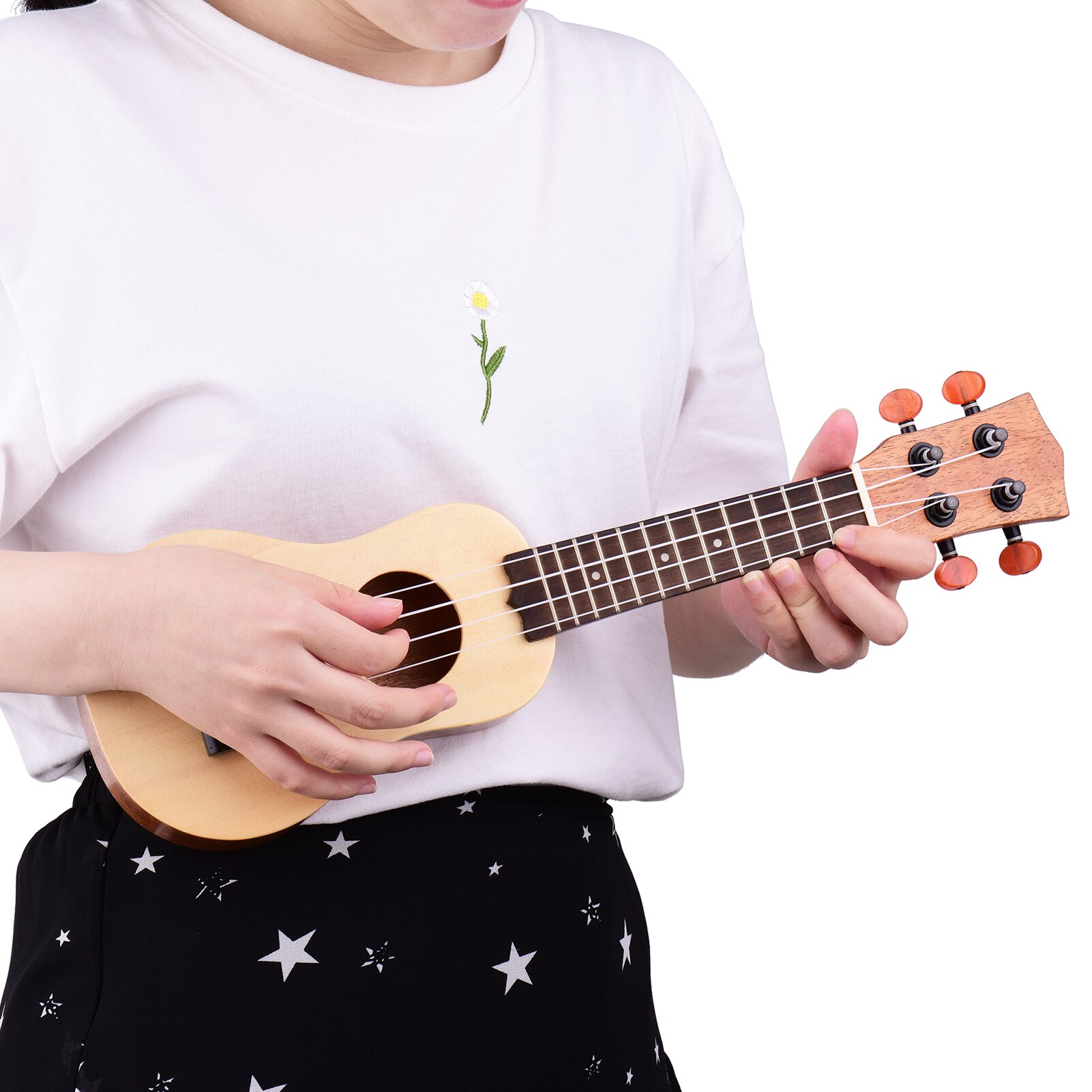 Muslady-Mini Ukelele acústico portátil de viaje, guitarra de 4 cuerdas, tablero superior de madera de abeto, con bolsa de transporte, 17 pulgadas