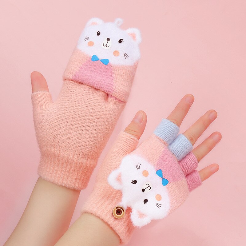 Kids Winter Warm Thicken Handschoenen Meisjes Zachte Half Vinger Cover Dier Vingerloze Handschoenen Outdoor Warme Wanten Handschoenen Voor Kids 5-12Y