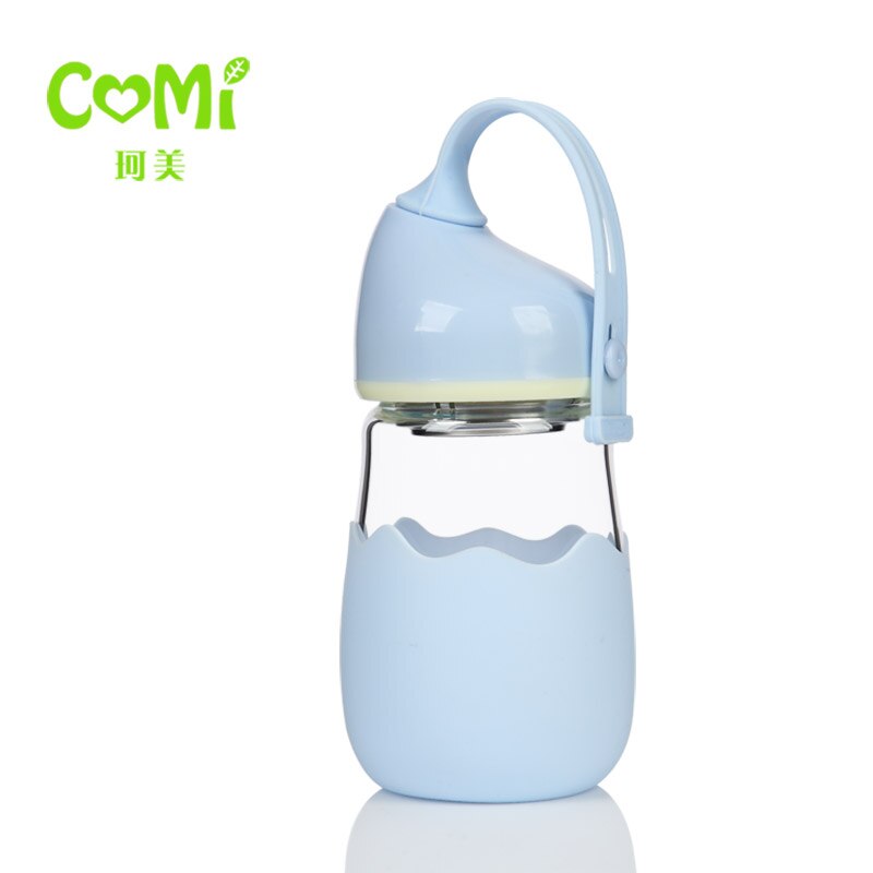 280 ML Cartoon Leuke Meisje Water Fles Met Touw Draagbare Outdoor Vrouwen Glas Drinken Flessen Isolatie Cover: Blue