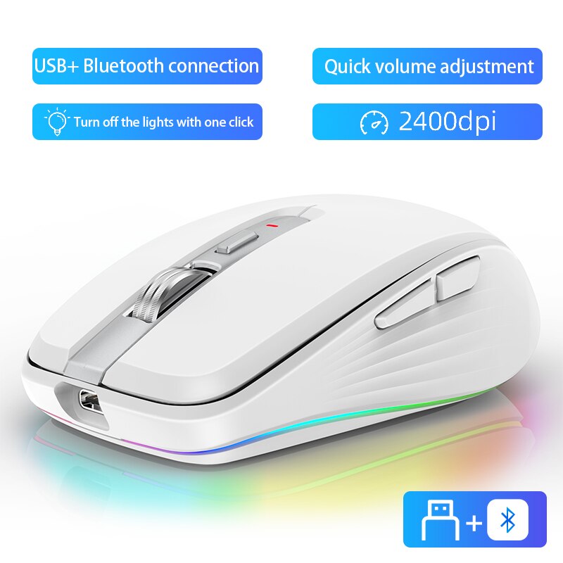 Wireless Mouse Bluetooth 5.0 Rechargeable Silent Multi Arc Touch Mice Ultra-thin Magic Mouse For Laptop Ipad Mac PC Macbook: White