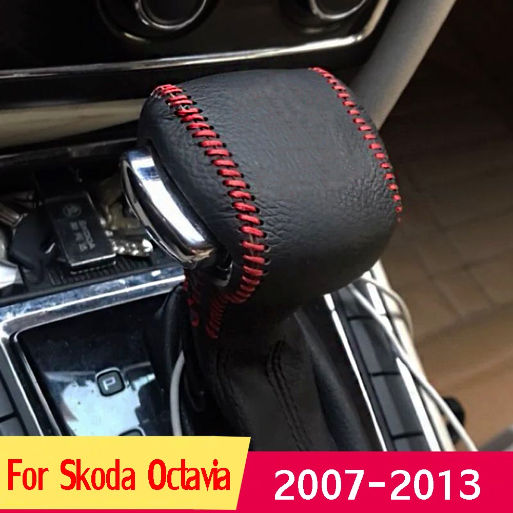 Cubierta de cuero de estilo de coche para Skoda Octavia 2007 perilla de cambio de marchas caja de collares de cambio de marchas
