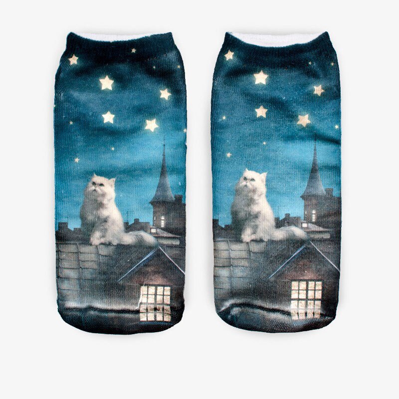 Calcetines con estampado 3D de para Mujer, calcetín tobillero de corte bajo, medias informales con estampado 3D de gato, zapatos de lona,