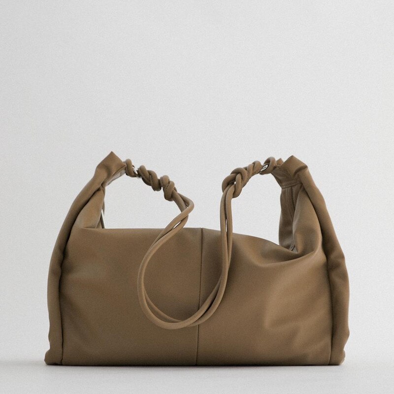 Bolso de mujer claro, decoración de pliegue lateral, bolso de hombro tipo shopper, novedad de: 1